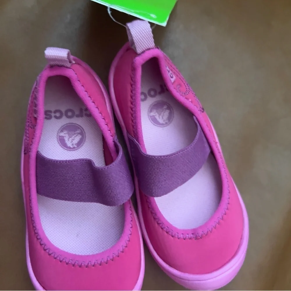 CROCS Shoes Kids Girl's Sz 7 Pink Mary Jane Water Swim Strap NonSlip Sole NWT